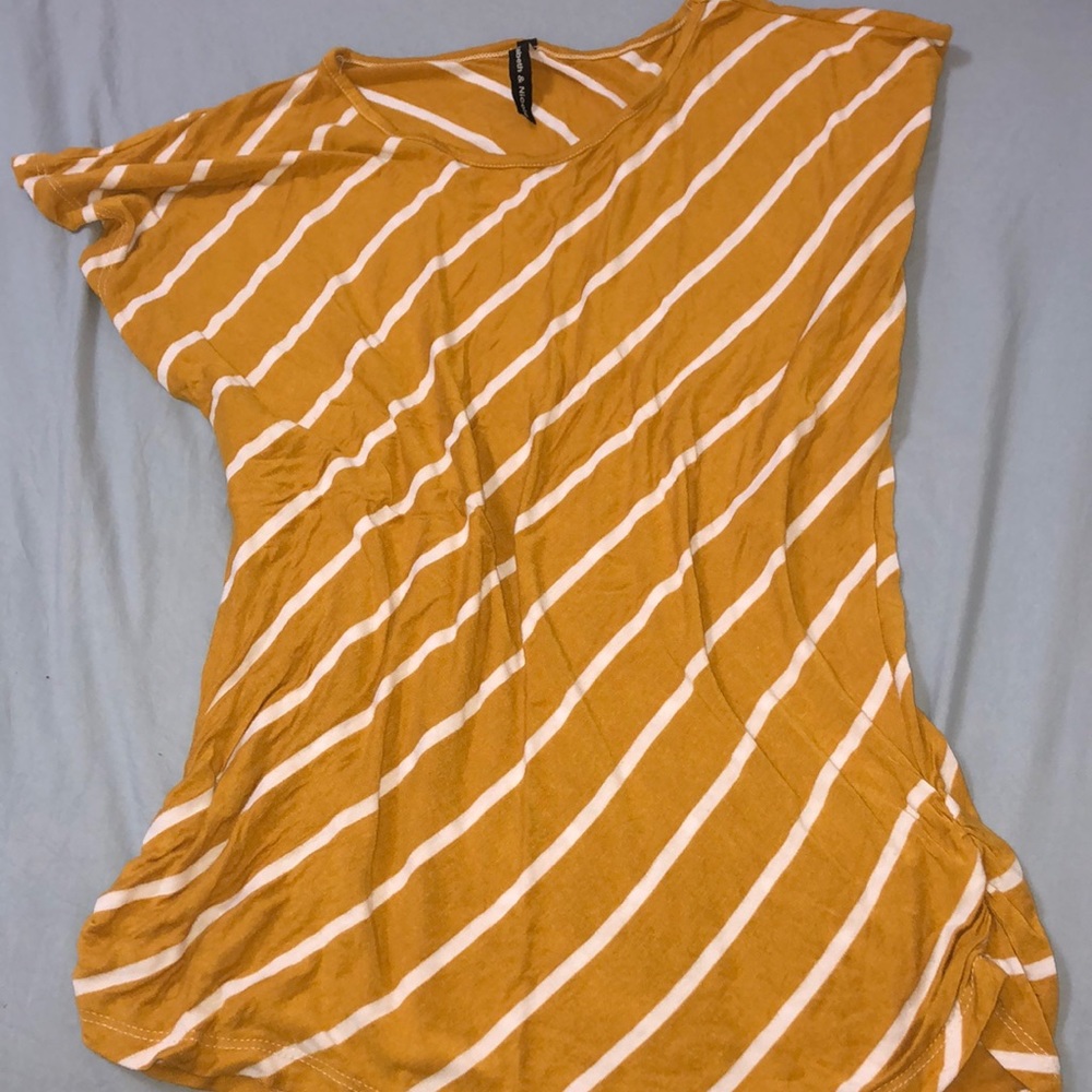 Mustard and white diagonally striped shirt
